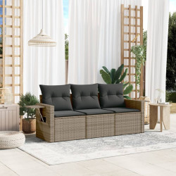 3 Pcs conjunto sofás de jardim c/ almofadões vime PE cinzento