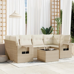 7 Pcs conjunto de sofás p/ jardim com almofadões vime PE bege