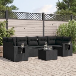 8 Pcs conjunto sofás de jardim com almofadões vime PE preto