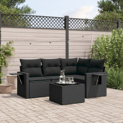 5 Pcs conjunto sofás de jardim com almofadões vime PE preto