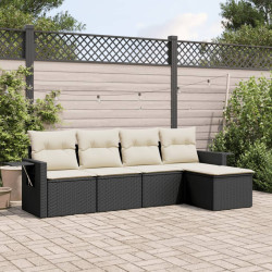 5 Pcs conjunto sofás de jardim com almofadões vime PE preto