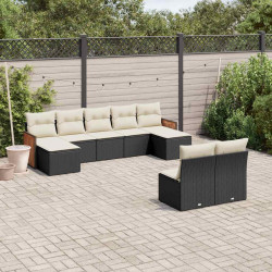 9 Pcs conjunto de sofás p/ jardim c/ almofadões vime PE preto