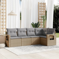 5 Pcs conjunto de sofás p/ jardim com almofadões vime PE bege