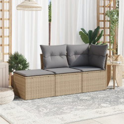 3 Pcs conjunto de sofás p/ jardim com almofadões vime PE bege