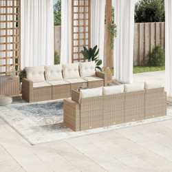9 Pcs conjunto de sofás p/ jardim com almofadões vime PE bege