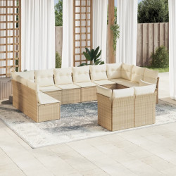 12 Pcs conjunto de sofás p/ jardim com almofadões vime PE bege