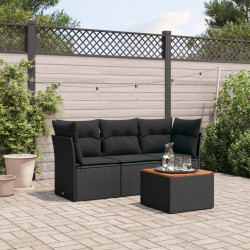4 Pcs conjunto de sofás para jardim c/ almofadões vime PE preto