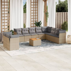 11 Pcs conjunto sofás de jardim c/ almofadões vime PE bege