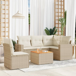 6 Pcs conjunto de sofás p/ jardim com almofadões vime PE bege