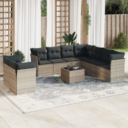 10 Pcs conj. sofás jardim com almofadões vime PE cinzento-claro