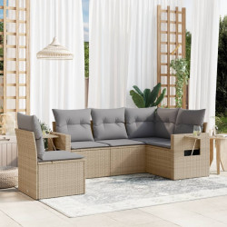 5 Pcs conjunto de sofás p/ jardim com almofadões vime PE bege