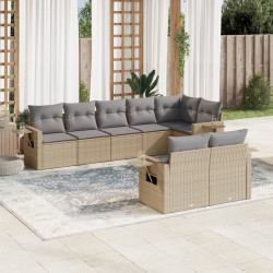 8 Pcs conjunto de sofás p/ jardim com almofadões vime PE bege