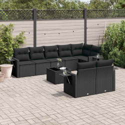 9 Pcs conjunto de sofás p/ jardim c/ almofadões vime PE preto
