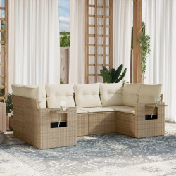 6 Pcs conjunto de sofás p/ jardim com almofadões vime PE bege