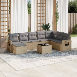 9 Pcs conjunto de sofás p/ jardim com almofadões vime PE bege
