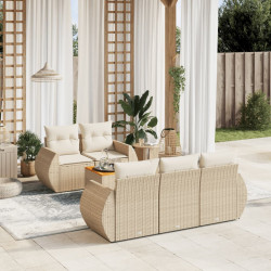 6 Pcs conjunto de sofás p/ jardim com almofadões vime PE bege