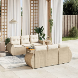 7 Pcs conjunto de sofás p/ jardim com almofadões vime PE bege