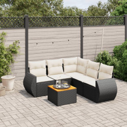 6 Pcs conjunto sofás de jardim c/ almofadões vime PE preto