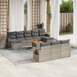 11 Pcs conjunto sofás de jardim c/ almofadões vime PE cinzento