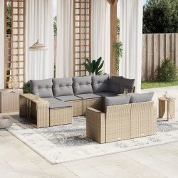 10 Pcs conjunto de sofás p/ jardim com almofadões vime PE bege