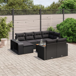 11 Pcs conjunto sofás de jardim c/ almofadões vime PE preto