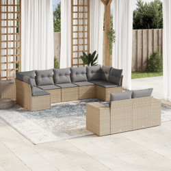 9 Pcs conjunto de sofás p/ jardim com almofadões vime PE bege