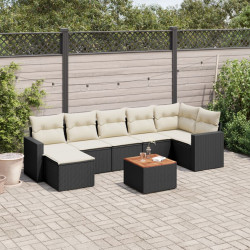 8 Pcs conjunto sofás de jardim com almofadões vime PE preto
