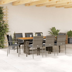 9 Pcs conjunto de jantar p/ jardim c/ almofadões vime PE cinza