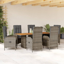 7 Pcs conjunto de jantar p/ jardim c/ almofadões vime PE cinza