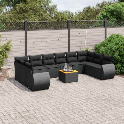 11 Pcs conjunto sofás de jardim c/ almofadões vime PE preto