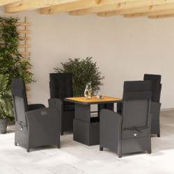 5 Pcs conjunto de jantar p/ jardim c/ almofadões vime PE preto