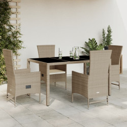 5 Pcs conjunto de jantar p/ jardim com almofadões vime PE bege