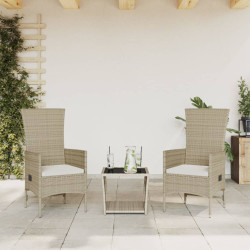 3 Pcs conjunto de jantar p/ jardim com almofadões vime PE bege