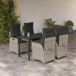 5 Pcs conjunto de jantar p/ jardim c/ almofadões cinzento claro