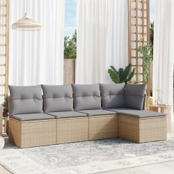 5 Pcs conjunto de sofás p/ jardim com almofadões vime PE bege