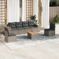 7 Pcs conjunto sofás p/ jardim c/ almofadões vime PE cinzento