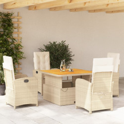5 Pcs conjunto de jantar p/ jardim com almofadões vime PE bege