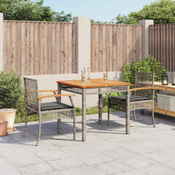 3 Pcs conjunto de jantar p/ jardim c/ almofadões vime PE cinza