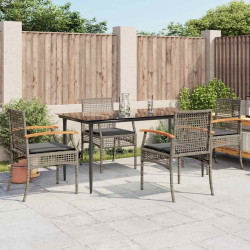5 Pcs conjunto de jantar p/ jardim c/ almofadões vime PE cinza