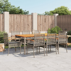 9 Pcs conjunto de jantar p/ jardim c/ almofadões vime PE cinza