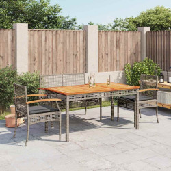 4 Pcs conjunto de jantar p/ jardim c/ almofadões vime PE cinza