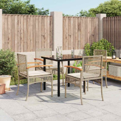 5 Pcs conjunto de jantar p/ jardim com almofadões vime PE bege