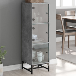 Aparador alto c/ portas de vidro 35x37x120 cm cinzento cimento