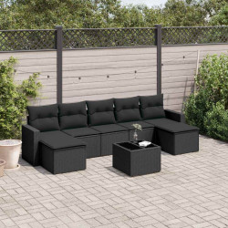 8 Pcs conjunto sofás de jardim com almofadões vime PE preto