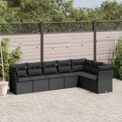 7 Pcs conjunto de sofás p/ jardim c/ almofadões vime PE preto