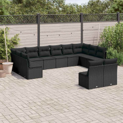 12 Pcs conjunto de sofás de jardim c/ almofadões vime PE preto