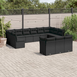 13 Pcs conjunto de sofás de jardim com almofadões vime PE preto