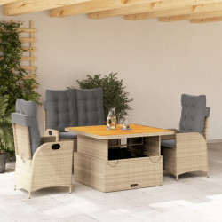 4 Pcs conjunto de jantar p/ jardim c/ almofadões vime PE bege