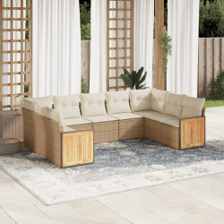 8 Pcs conjunto de sofás p/ jardim com almofadões vime PE bege