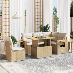 6 Pcs conjunto de sofás p/ jardim com almofadões vime PE bege
